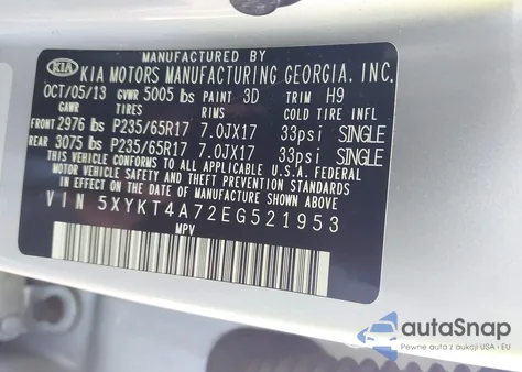 2014 Kia Sorento Lx из США, поврежденный, VIN 5XYKT4A72EG521953